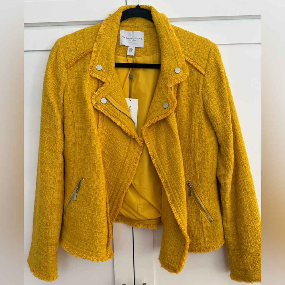 NWT Carolina Belle Yellow Textured Fabric blazer jacket Size M
